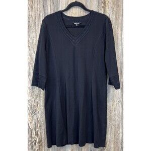 Misook Women Black Knit Dress‎ PL Knee Length Minimalist Officecore Casual Chic